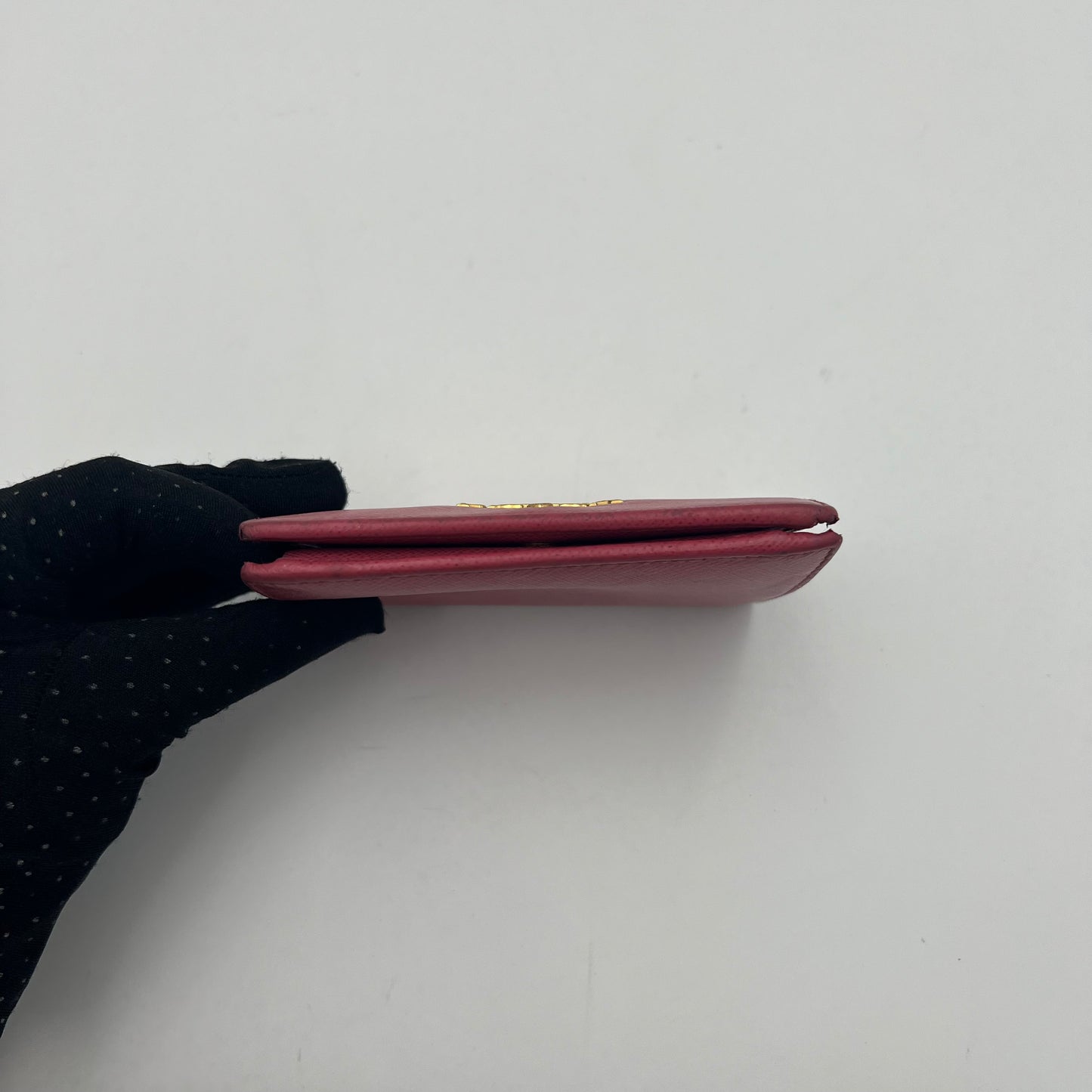 Prada Pink Saffiano Full Flap Bifold Short Wallet GHW