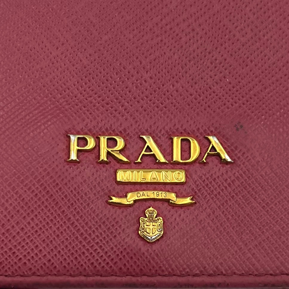 Prada Pink Saffiano Full Flap Bifold Short Wallet GHW