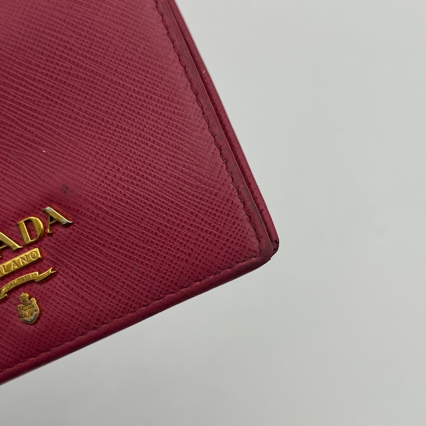 Prada Pink Saffiano Full Flap Bifold Short Wallet GHW