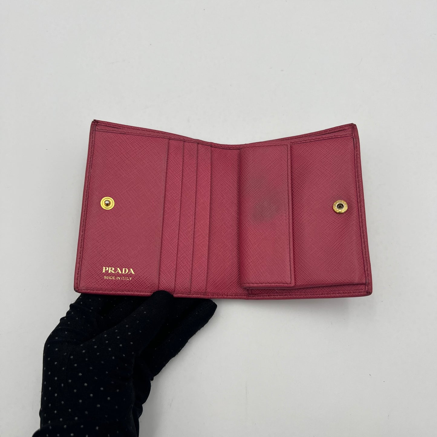 Prada Pink Saffiano Full Flap Bifold Short Wallet GHW