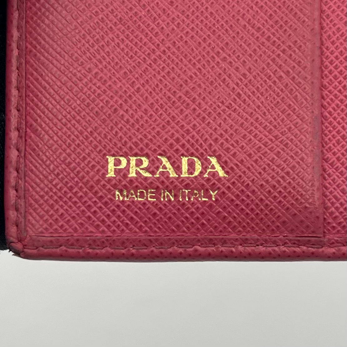 Prada Pink Saffiano Full Flap Bifold Short Wallet GHW