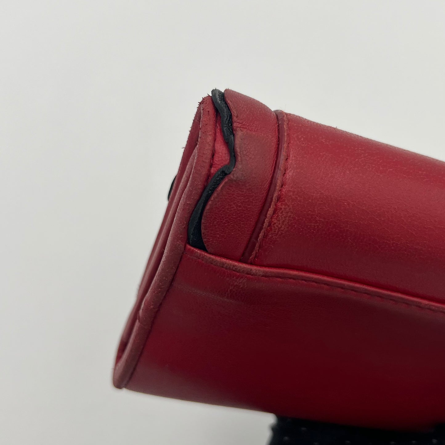 Miu Miu Red Black Frilled Leather Medium Compact Wallet GHW