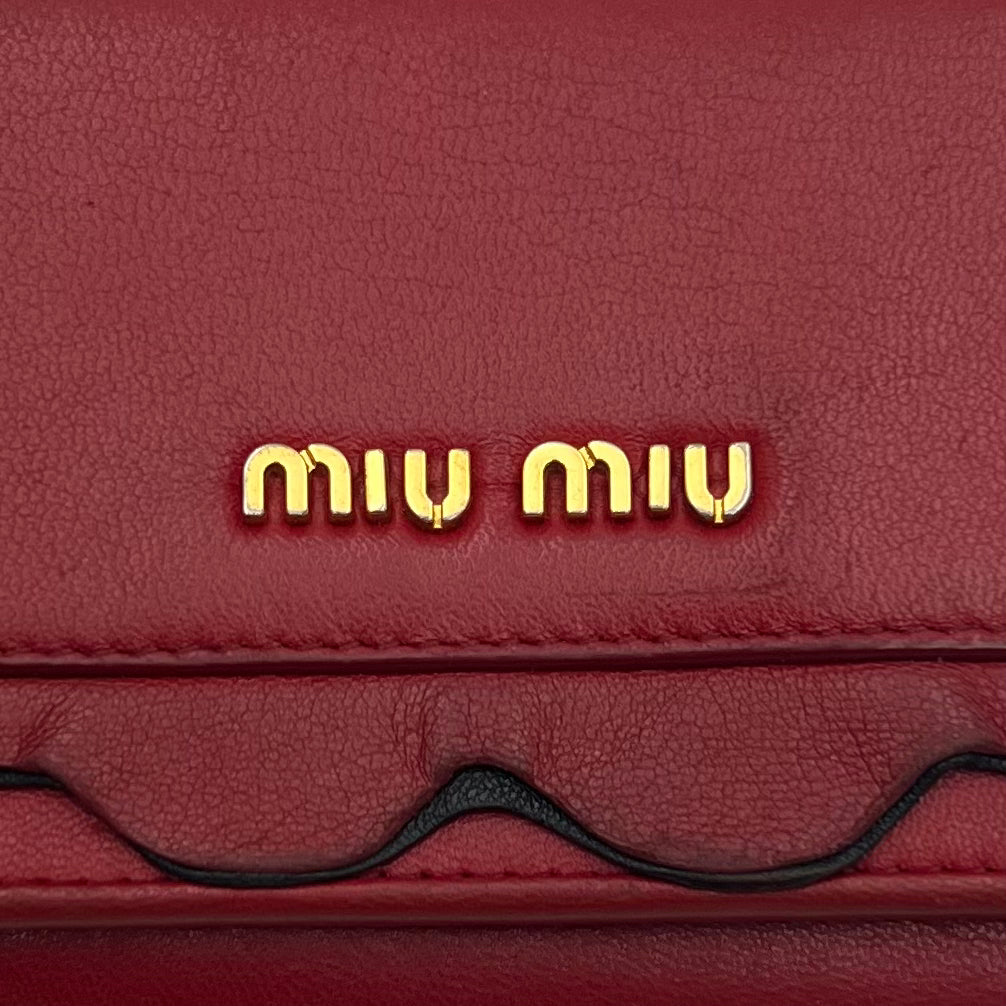 Miu Miu Red Black Frilled Leather Medium Compact Wallet GHW