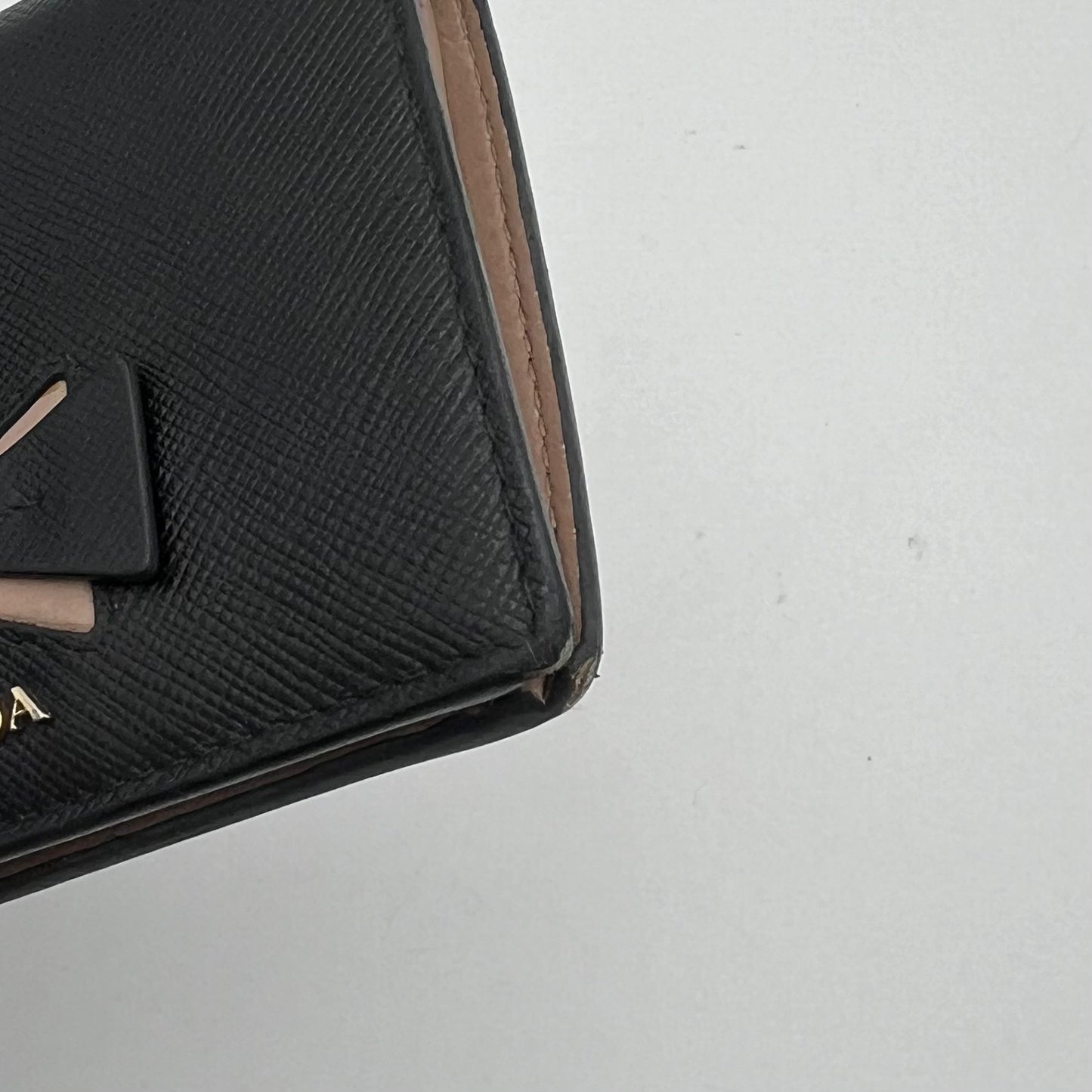 Prada Black Saffiano Beige Lining Bow Bifold Short Wallet