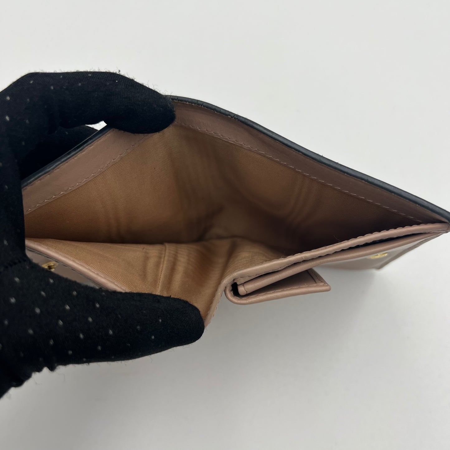 Prada Black Saffiano Beige Lining Bow Bifold Short Wallet