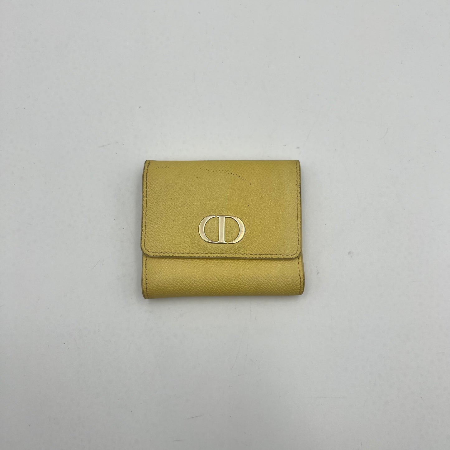 Christian Dior Light Yellow Grained Calfskin 30 Montaigne Lotus Compact Wallet