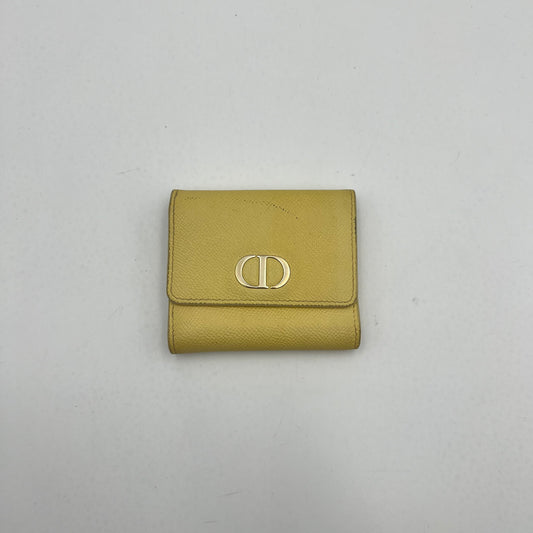 Christian Dior Light Yellow Grained Calfskin 30 Montaigne Lotus Compact Wallet