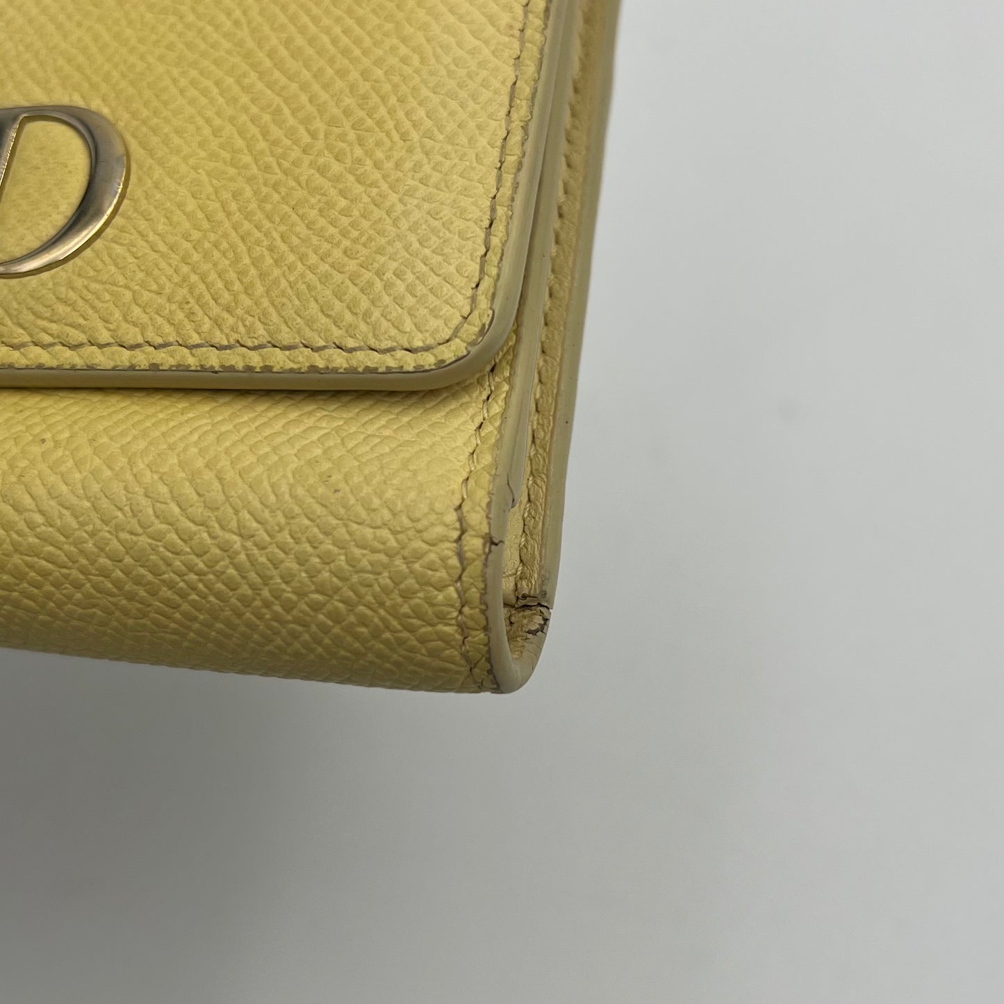 Christian Dior Light Yellow Grained Calfskin 30 Montaigne Lotus Compact Wallet