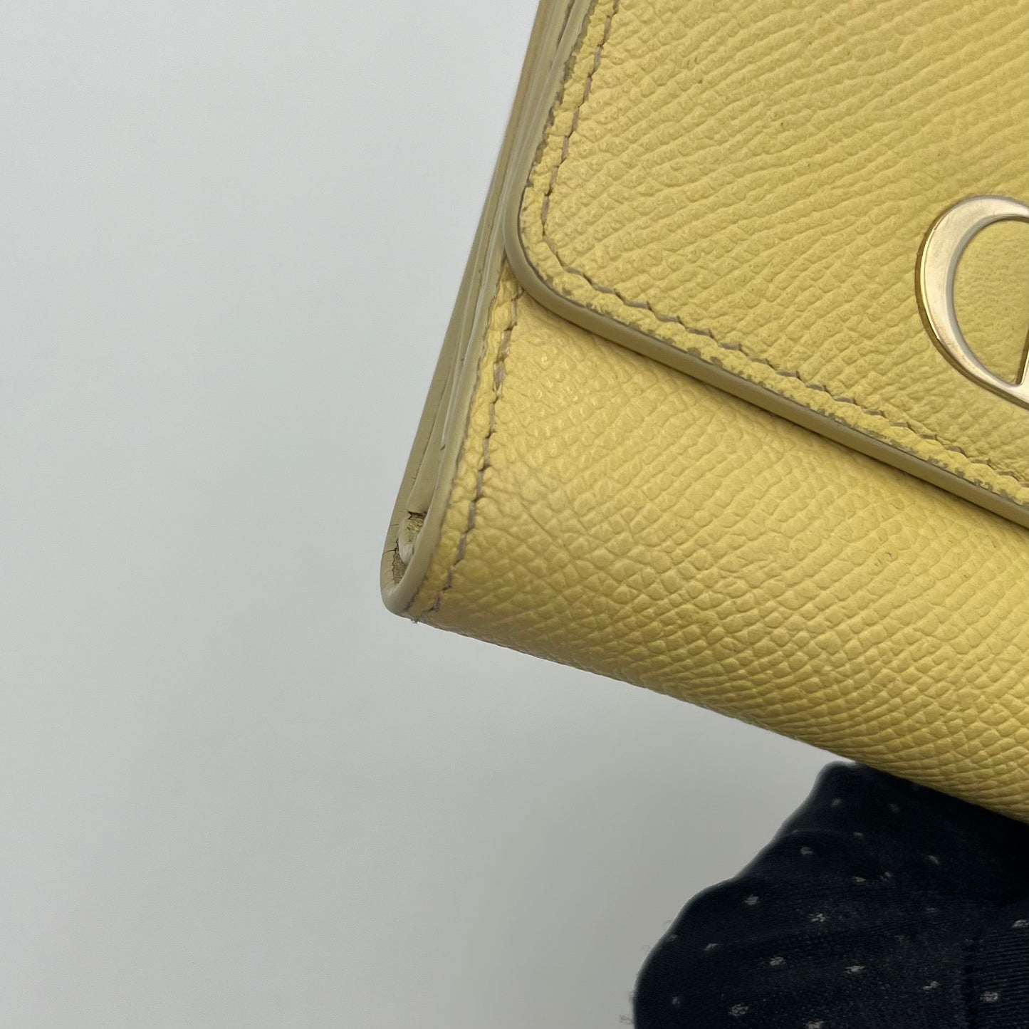Christian Dior Light Yellow Grained Calfskin 30 Montaigne Lotus Compact Wallet