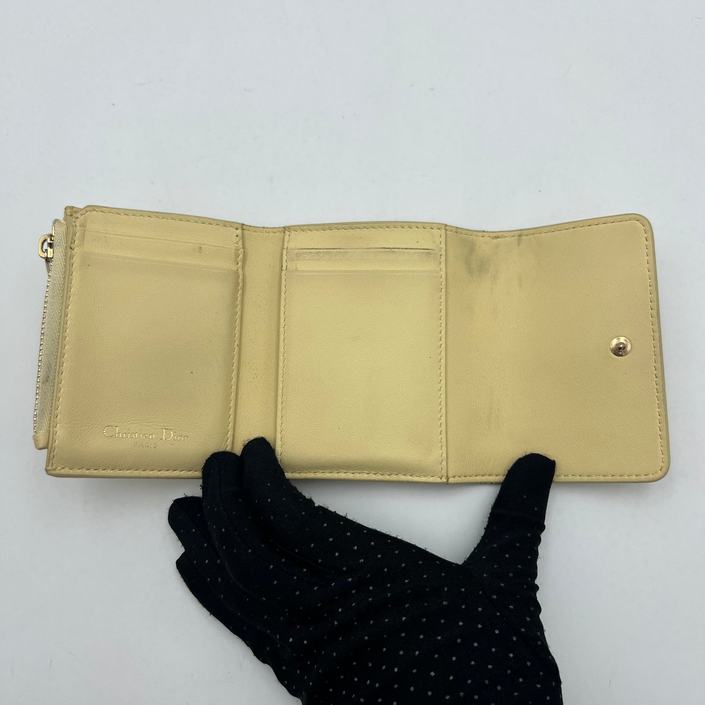 Christian Dior Light Yellow Grained Calfskin 30 Montaigne Lotus Compact Wallet
