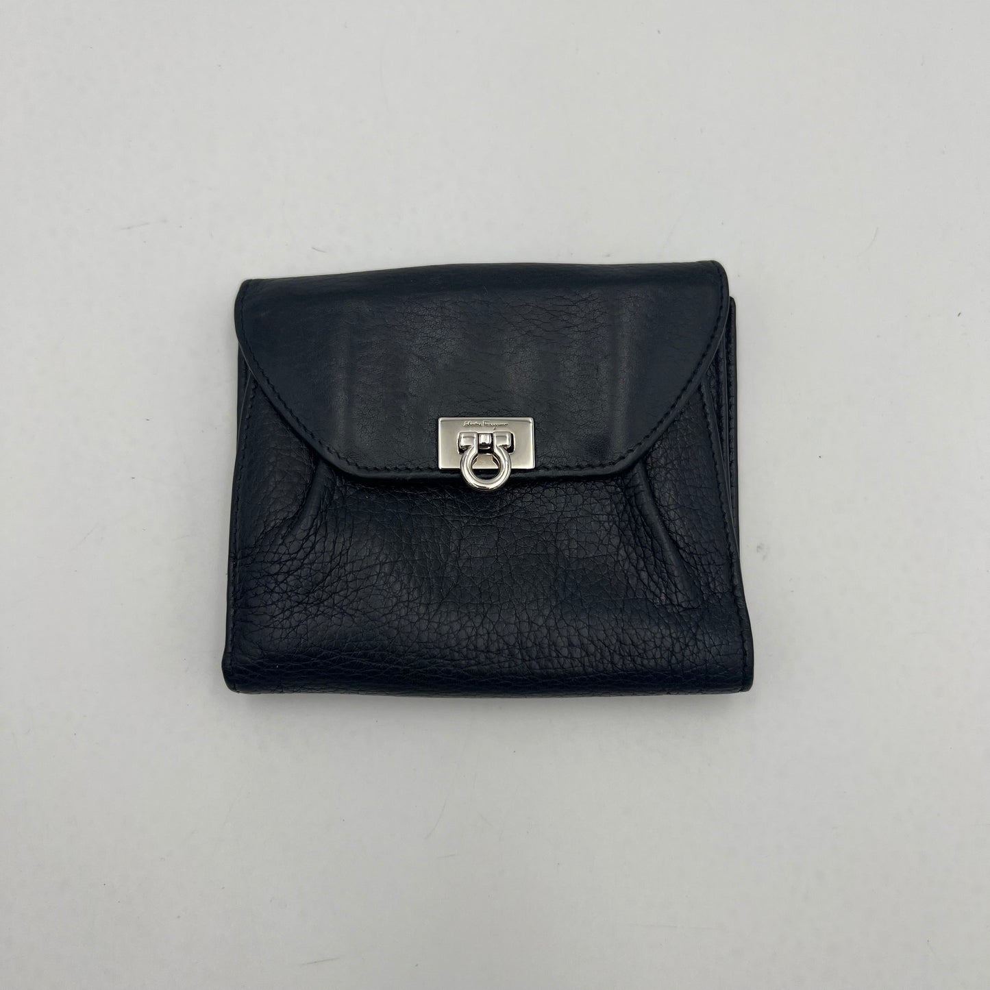 Salvatore Ferragamo Black Leather Gancini Short Bifold Wallet SHW