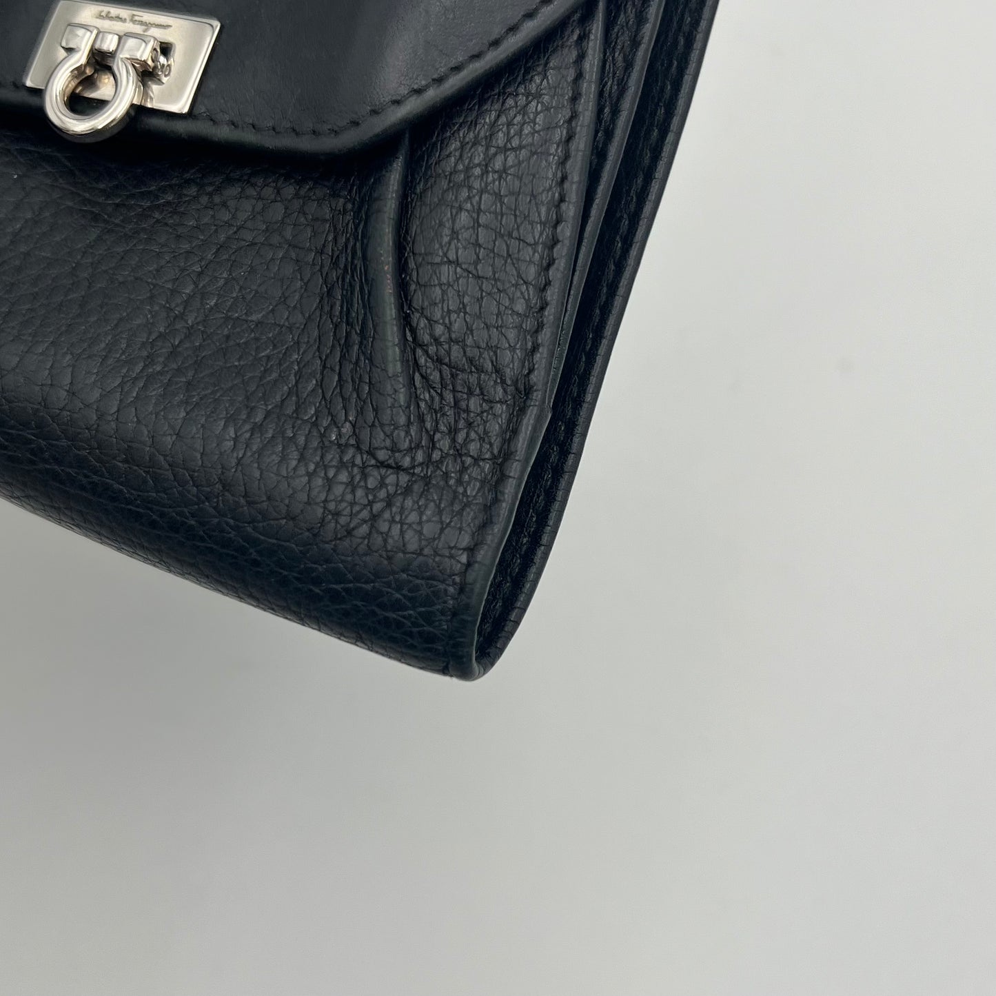 Salvatore Ferragamo Black Leather Gancini Short Bifold Wallet SHW