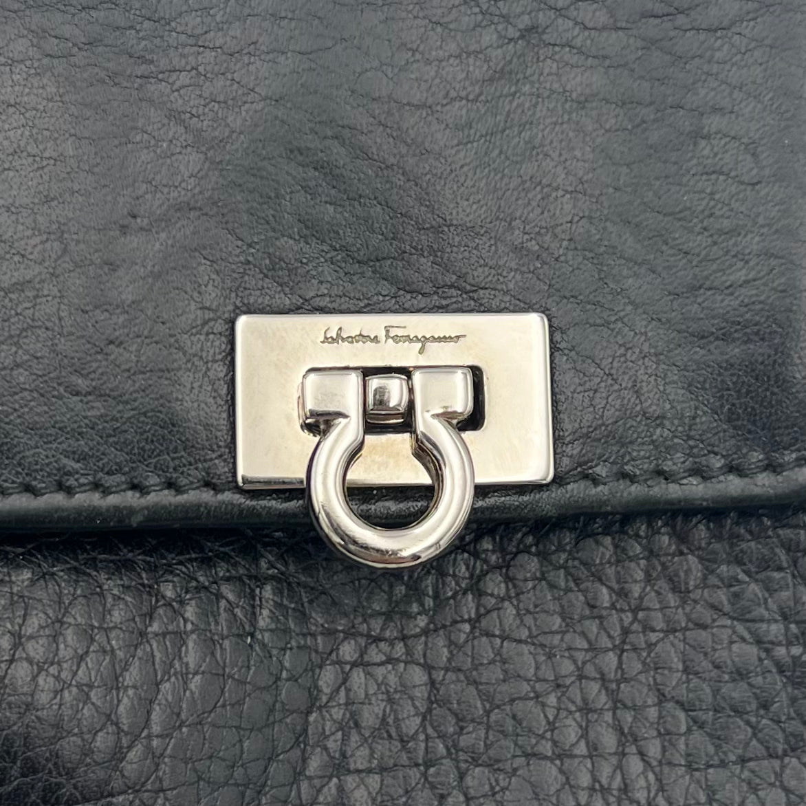 Salvatore Ferragamo Black Leather Gancini Short Bifold Wallet SHW