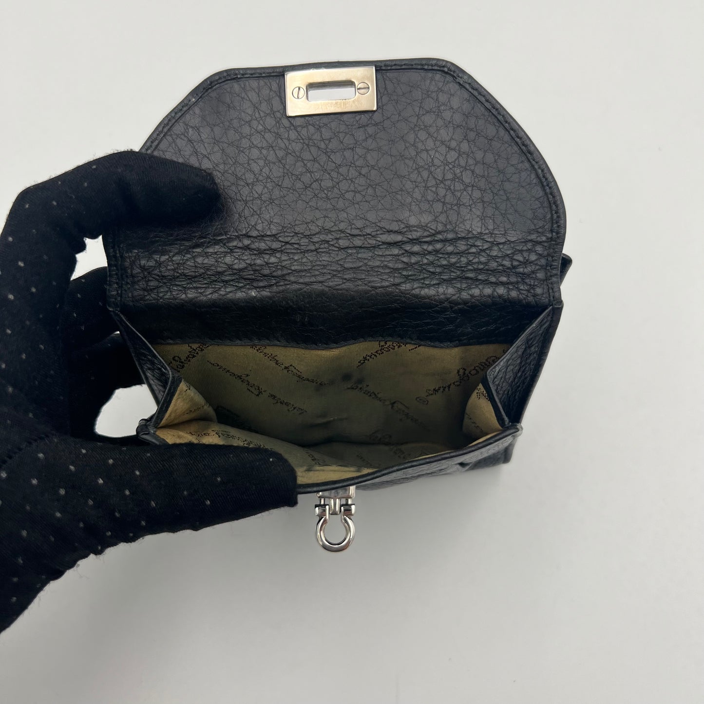 Salvatore Ferragamo Black Leather Gancini Short Bifold Wallet SHW