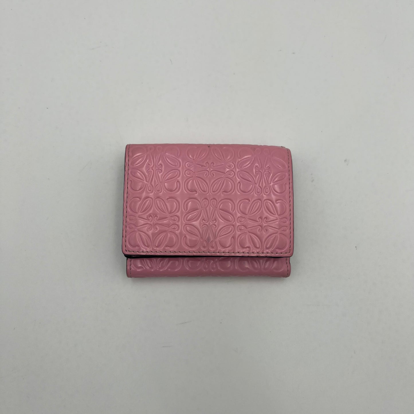 Loewe Pink Anagram Leather Trifold Short Compact Wallet