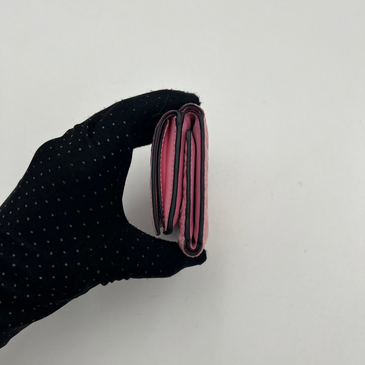 Loewe Pink Anagram Leather Trifold Short Compact Wallet