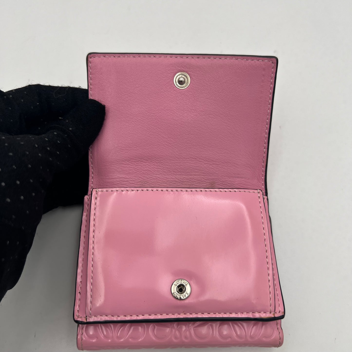 Loewe Pink Anagram Leather Trifold Short Compact Wallet