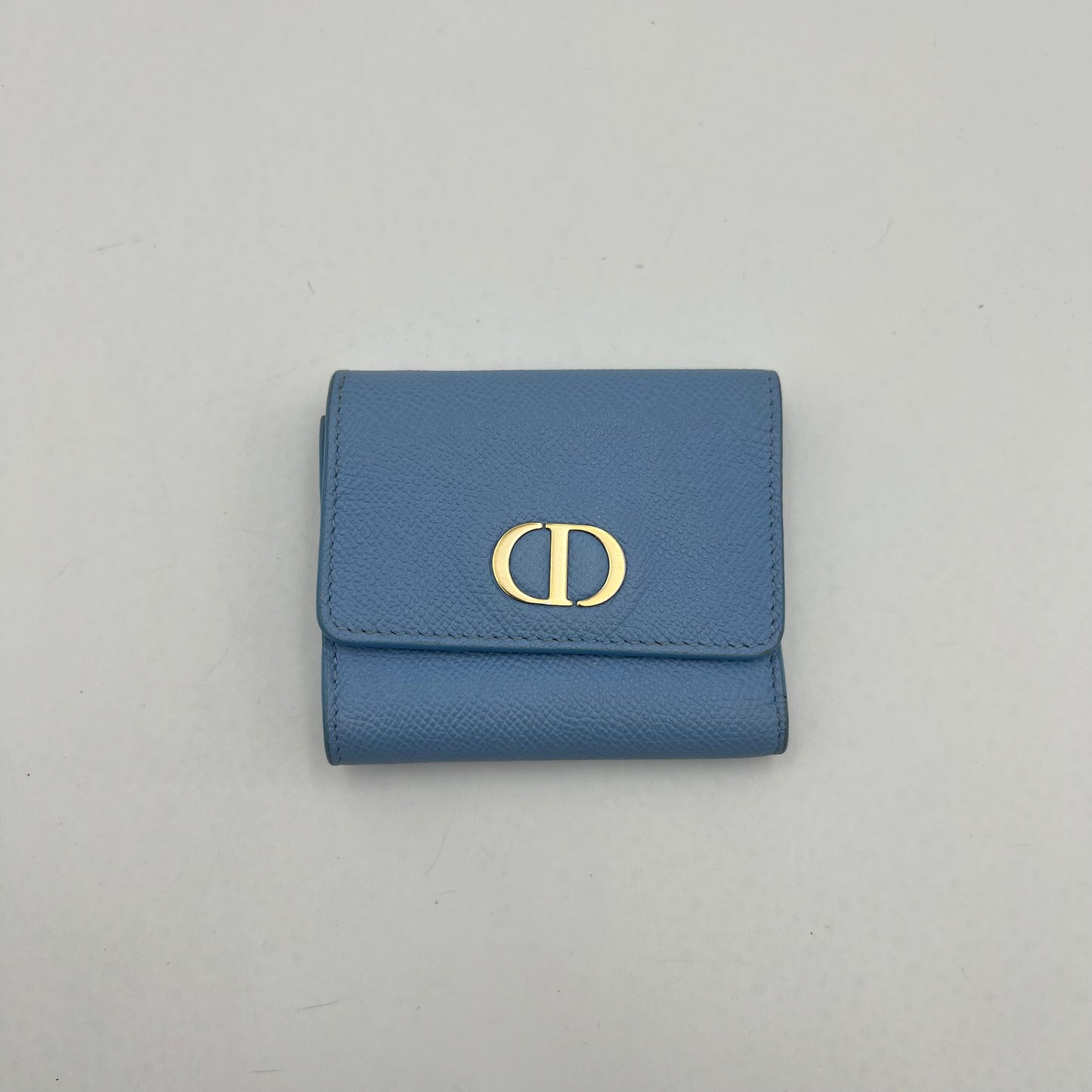 Christian Dior Cloud Blue Grained Calfskin 30 Montaigne Lotus Short Wallet