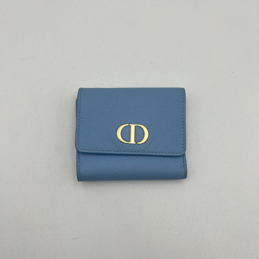 Christian Dior Cloud Blue Grained Calfskin 30 Montaigne Lotus Short Wallet