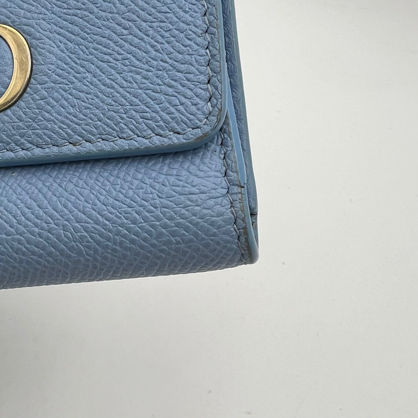 Christian Dior Cloud Blue Grained Calfskin 30 Montaigne Lotus Short Wallet