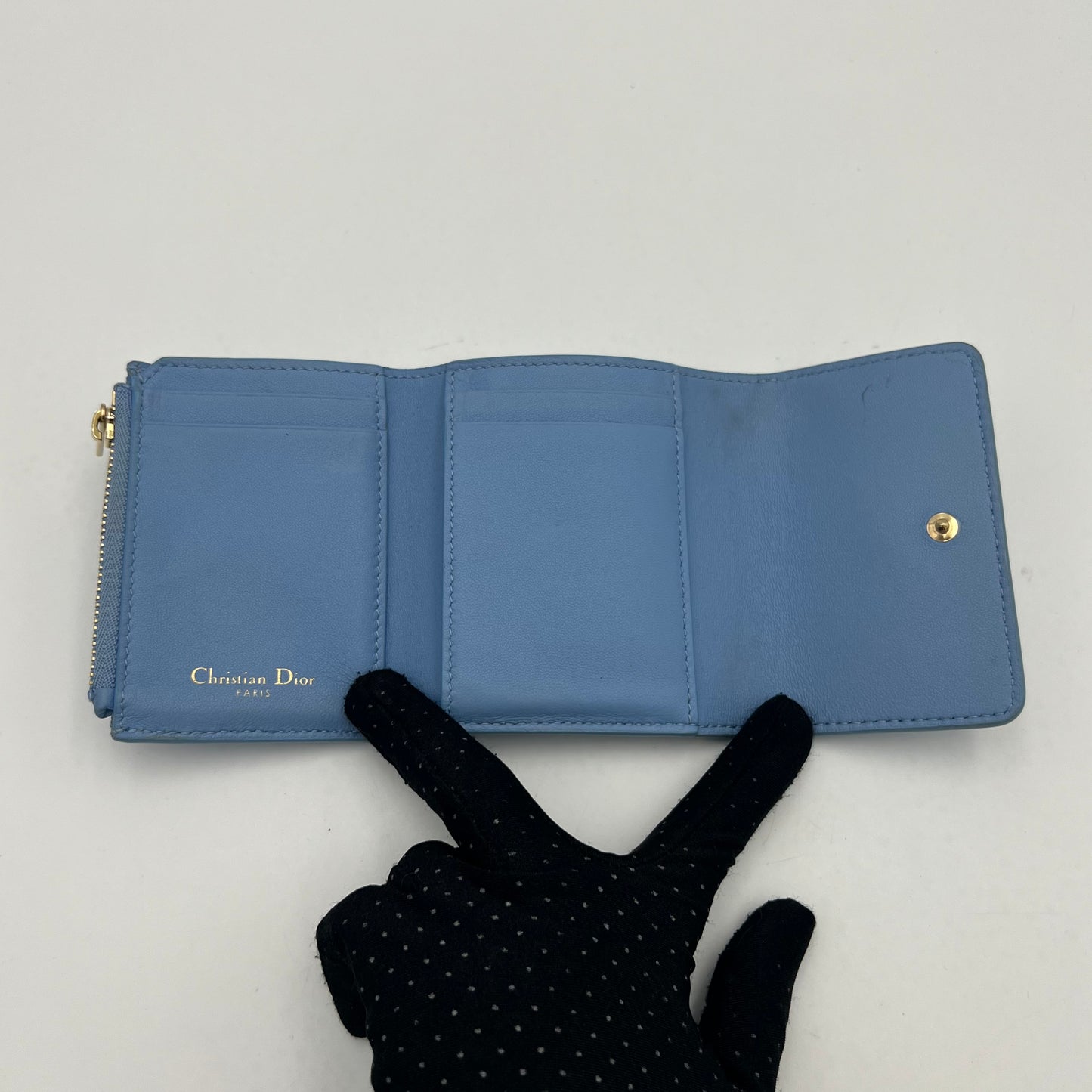 Christian Dior Cloud Blue Grained Calfskin 30 Montaigne Lotus Short Wallet