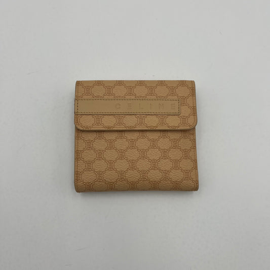 Celine Paris Beige Macadam Logo Short Trifold Compact Wallet