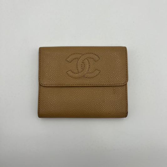 Chanel Beige Caviar CC Compact Wallet