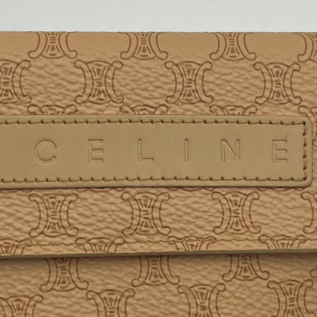 Celine Paris Beige Macadam Logo Short Trifold Compact Wallet