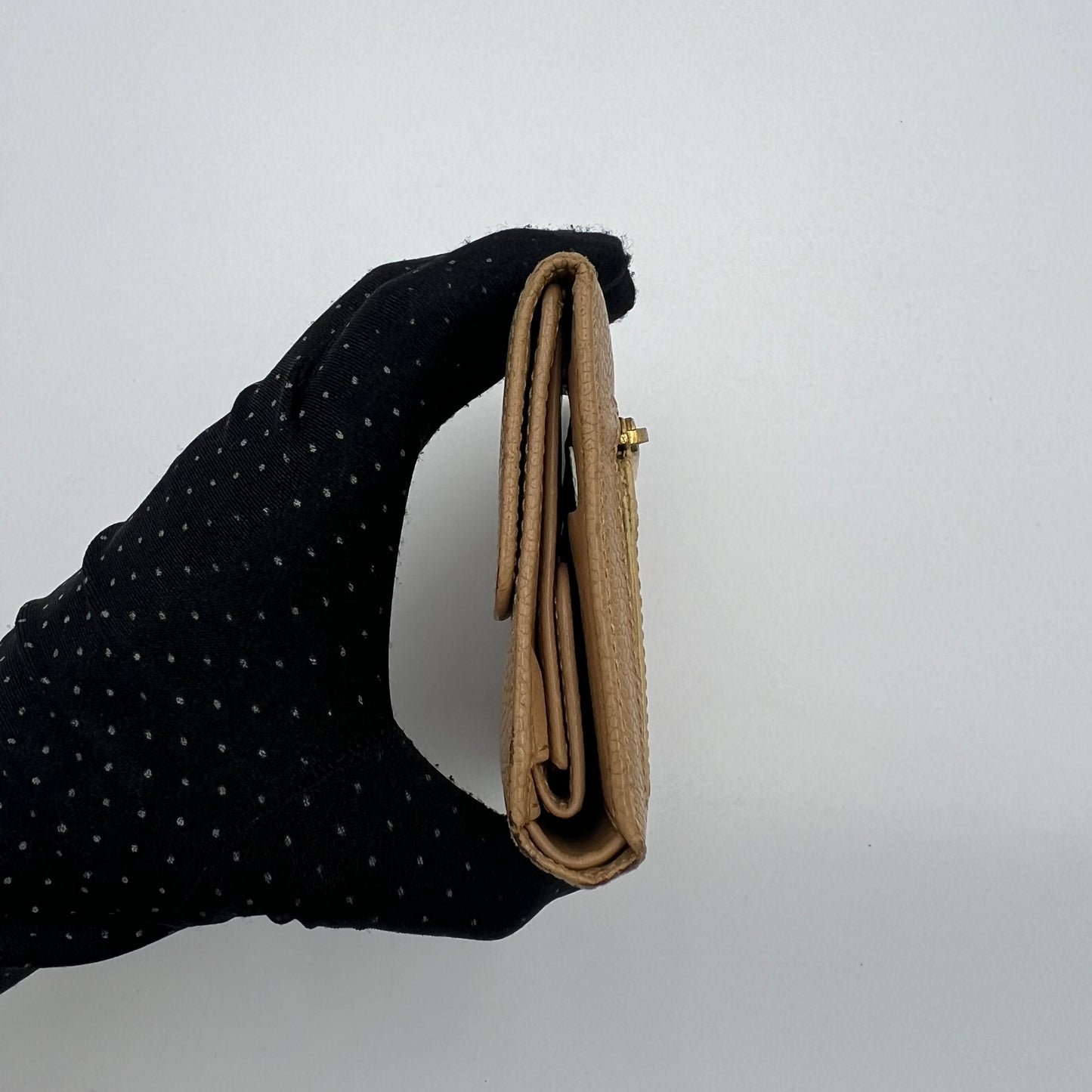 Chanel Beige Caviar CC Compact Wallet