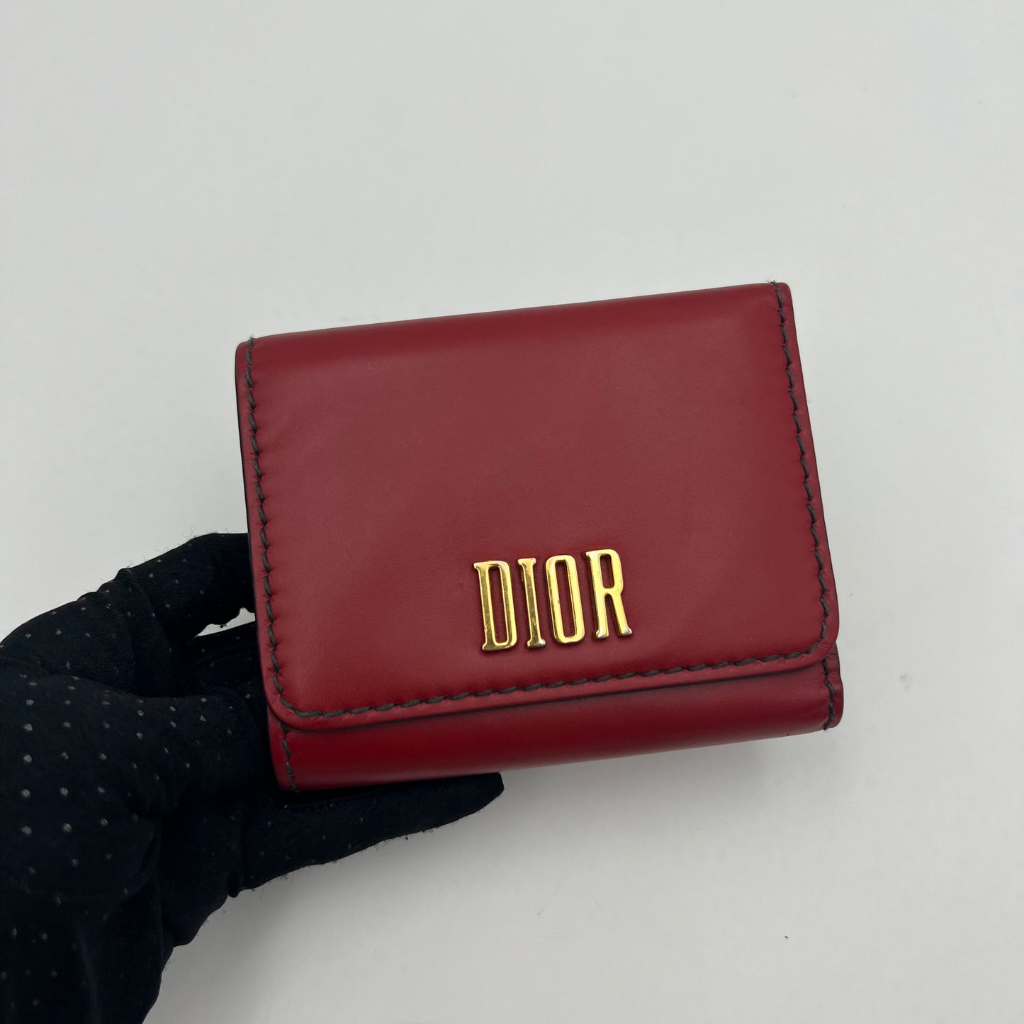 Chirstian Dior Red Leather D-Fence Short Compact Wallet