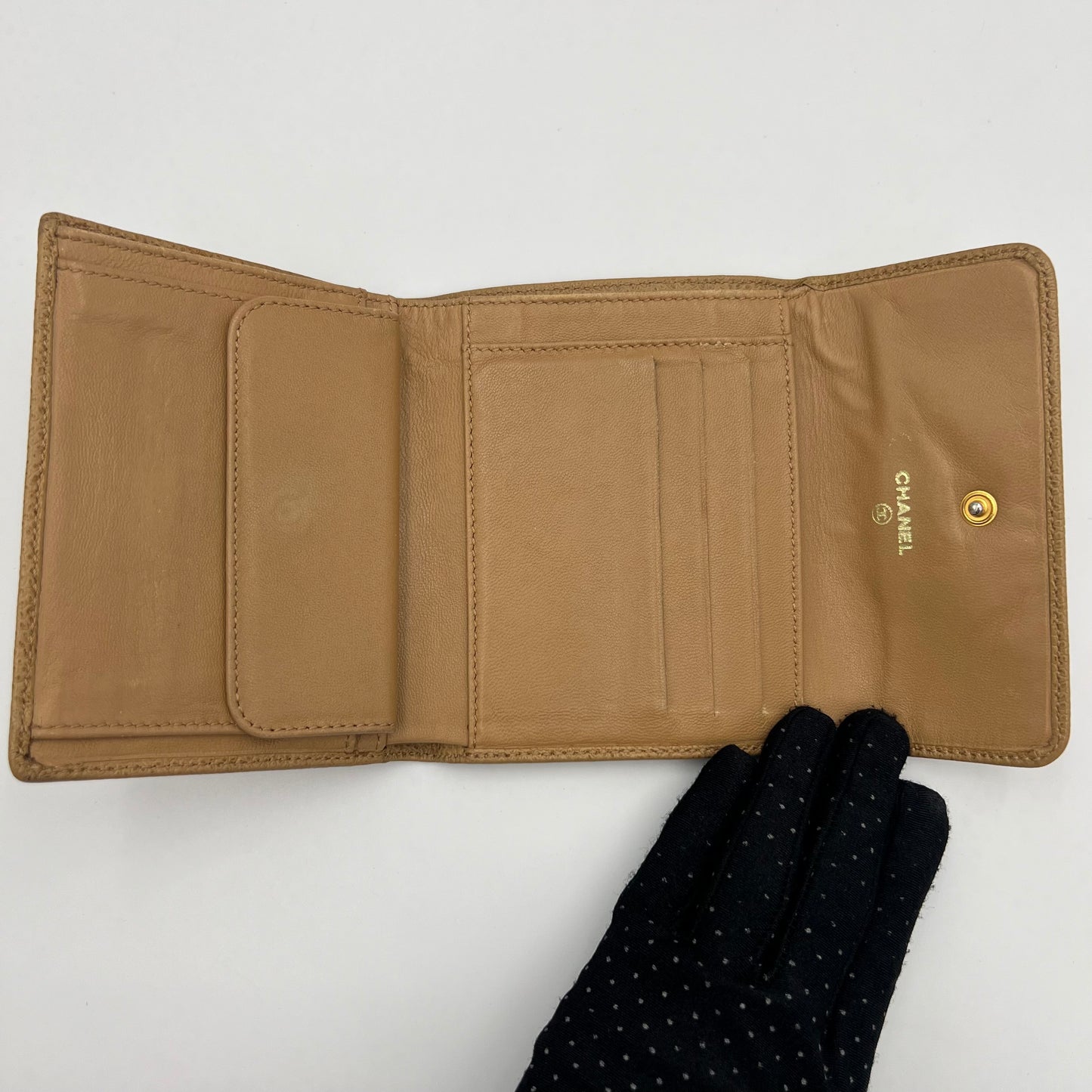 Chanel Beige Caviar CC Compact Wallet