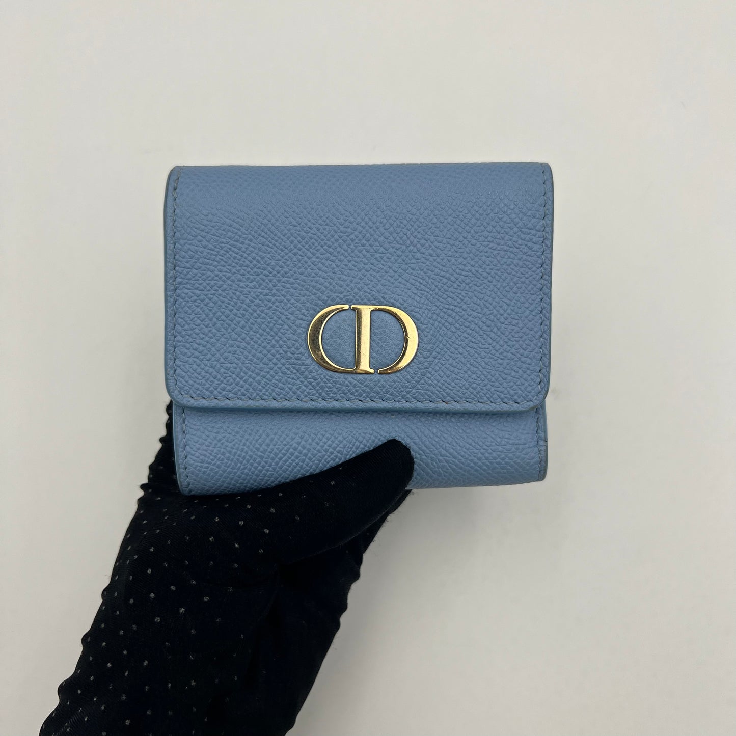 Christian Dior Cloud Blue Grained Calfskin 30 Montaigne Lotus Short Wallet