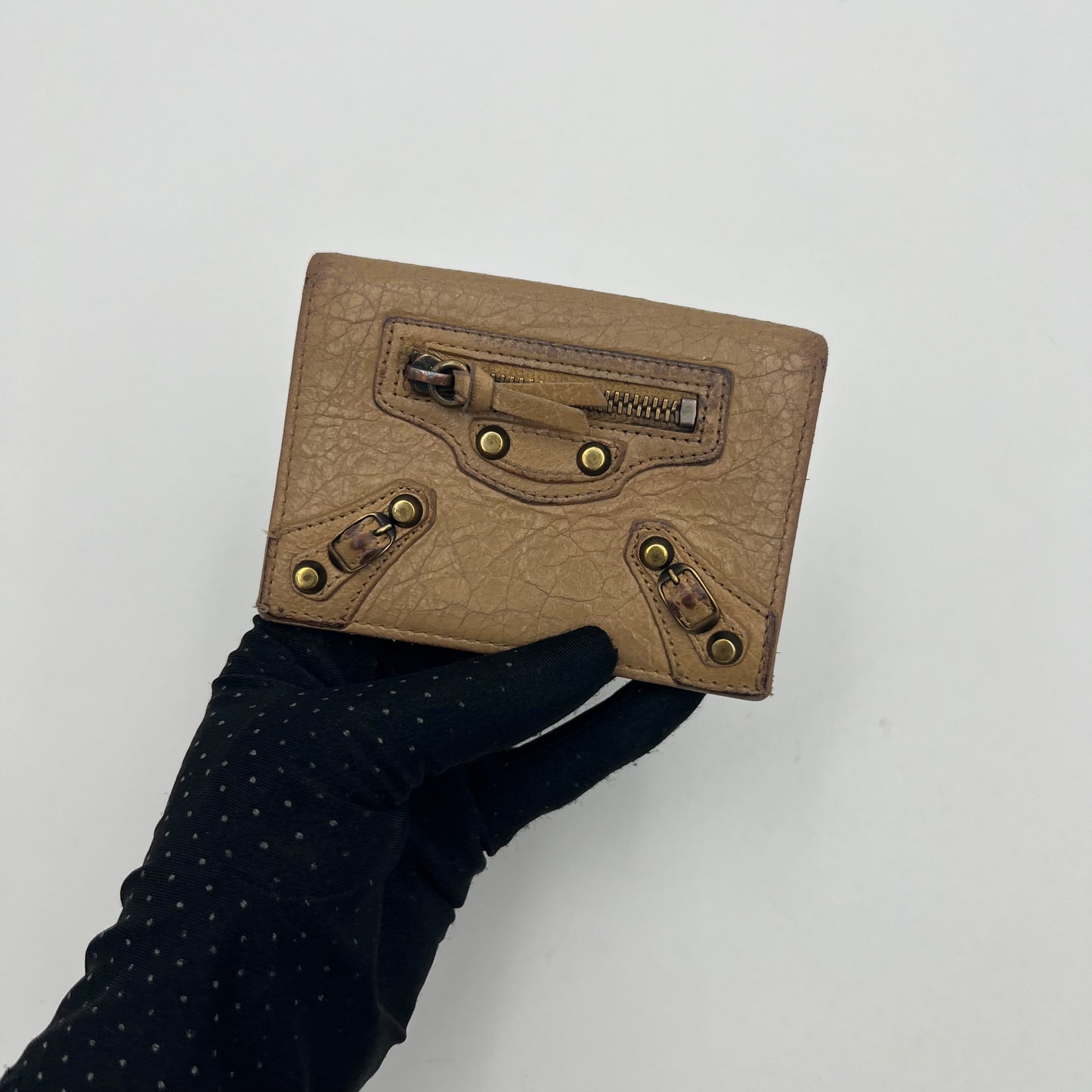 Balenciage Beige Leather Classic Bifold Flap Card Holder