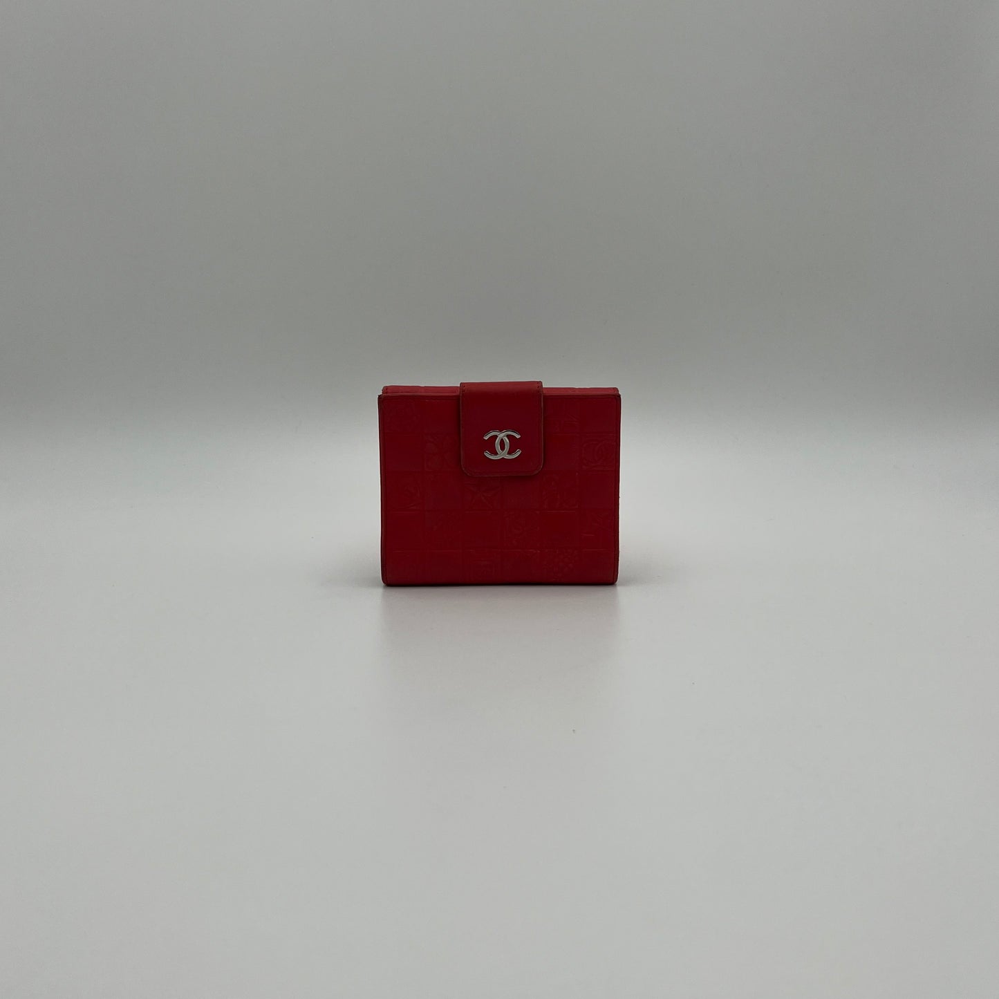 Chanel Red Icon Line Lambskin Bifold Compact Wallet