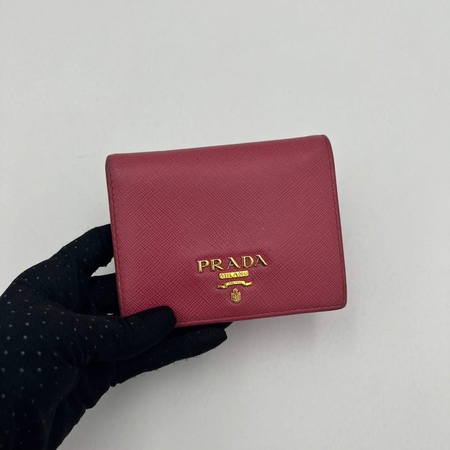 Prada Pink Saffiano Full Flap Bifold Short Wallet GHW