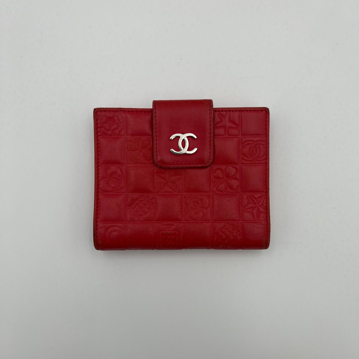 Chanel Red Icon Line Lambskin Bifold Compact Wallet