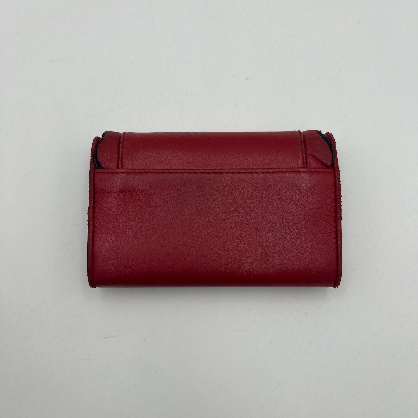 Miu Miu Red Black Frilled Leather Medium Compact Wallet GHW