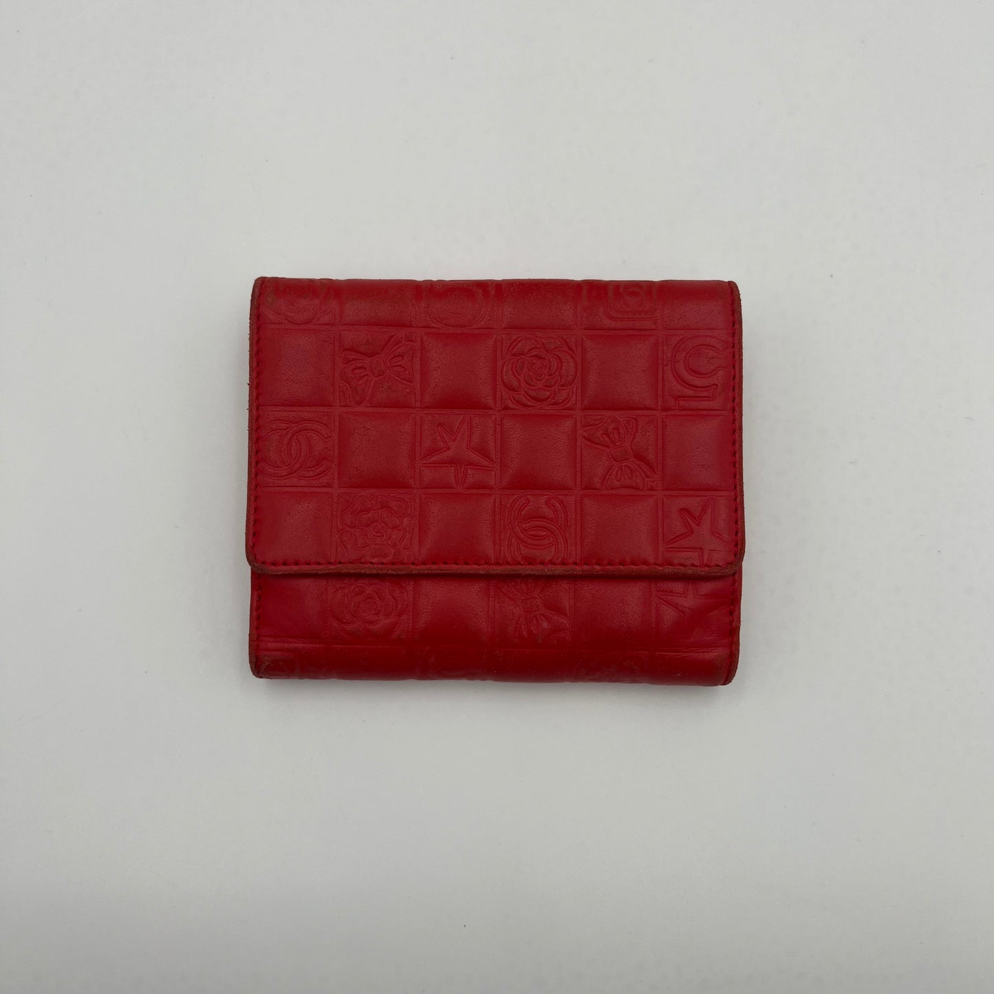 Chanel Red Icon Line Lambskin Bifold Compact Wallet