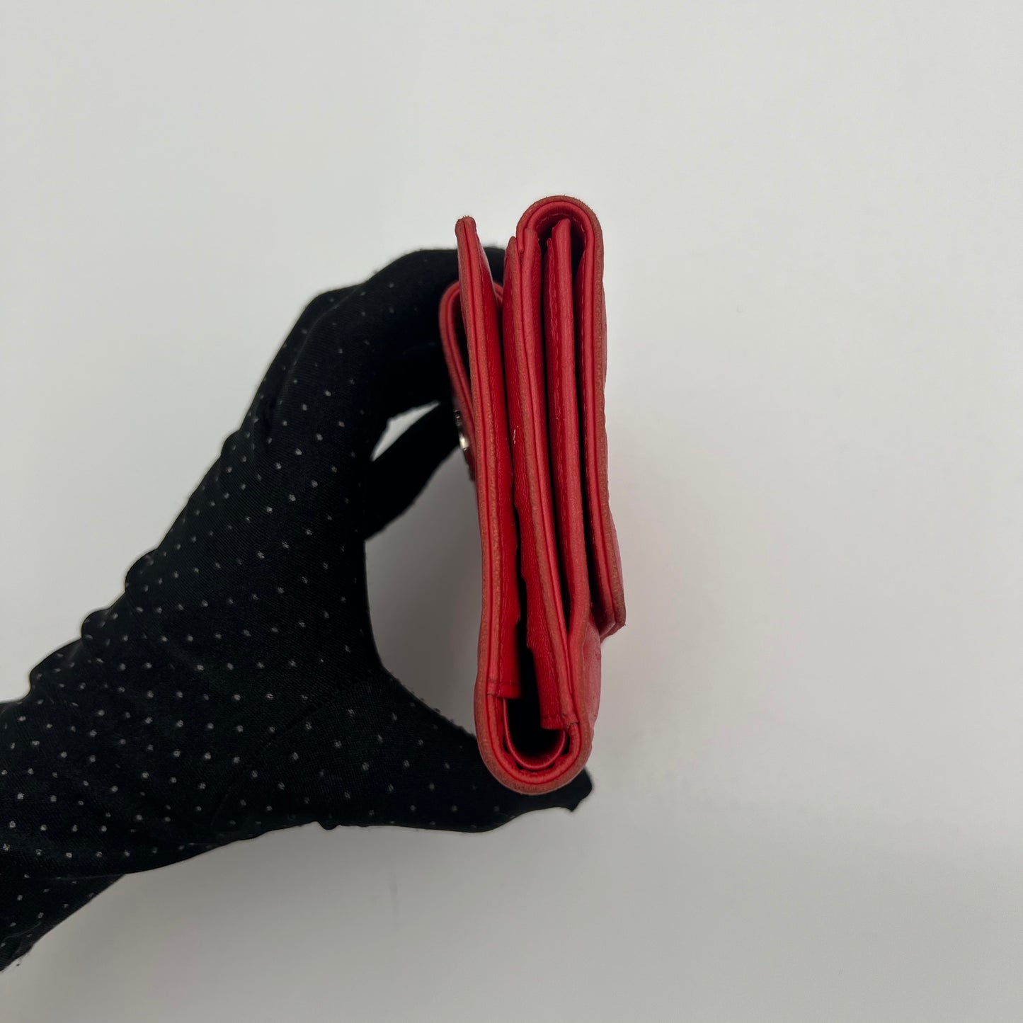 Chanel Red Icon Line Lambskin Bifold Compact Wallet