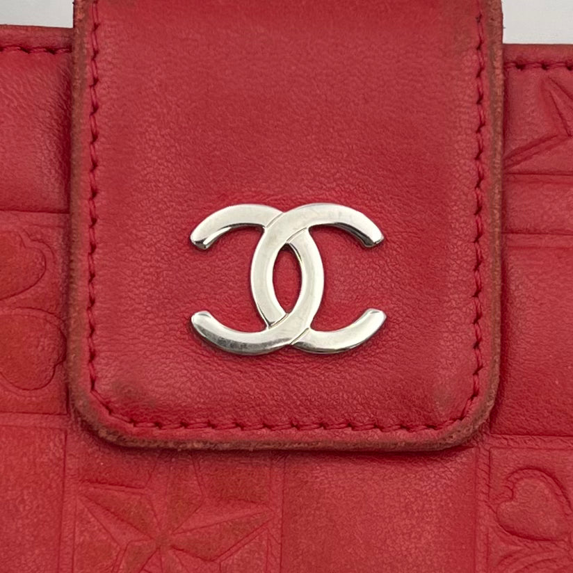 Chanel Red Icon Line Lambskin Bifold Compact Wallet