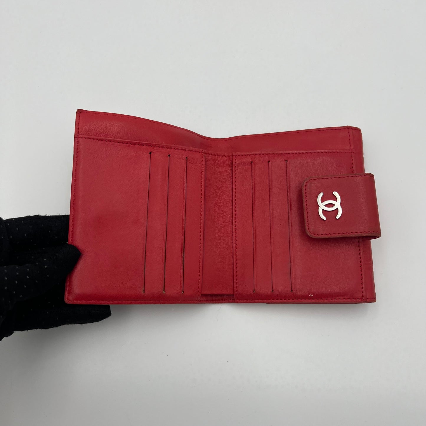 Chanel Red Icon Line Lambskin Bifold Compact Wallet