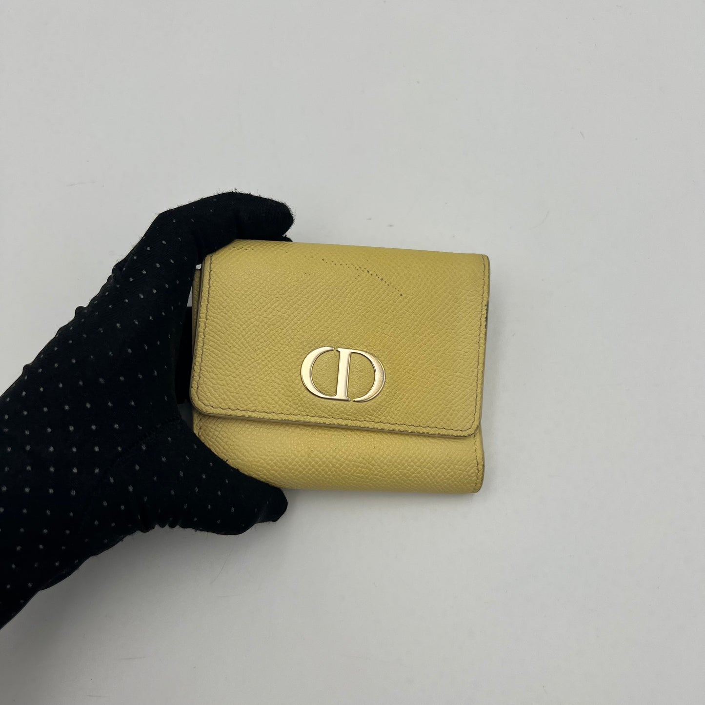 Christian Dior Light Yellow Grained Calfskin 30 Montaigne Lotus Compact Wallet