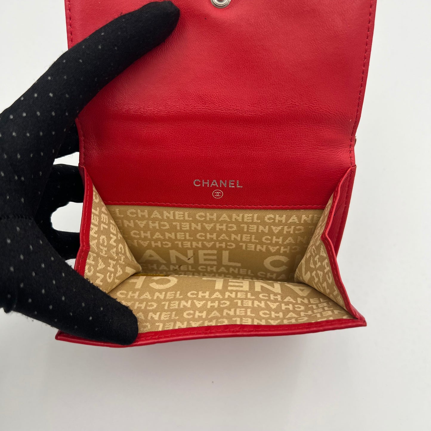 Chanel Red Icon Line Lambskin Bifold Compact Wallet