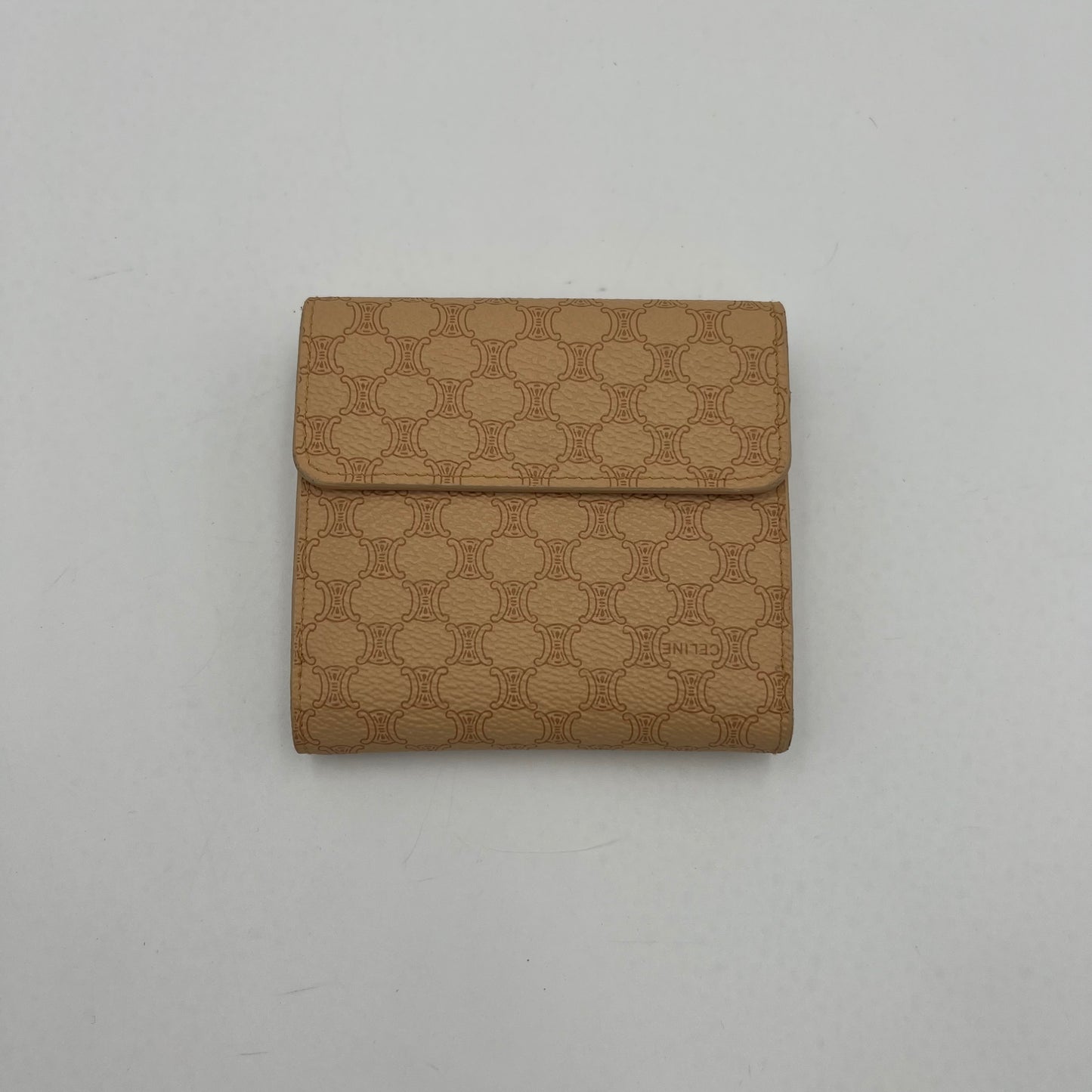 Celine Paris Beige Macadam Logo Short Trifold Compact Wallet