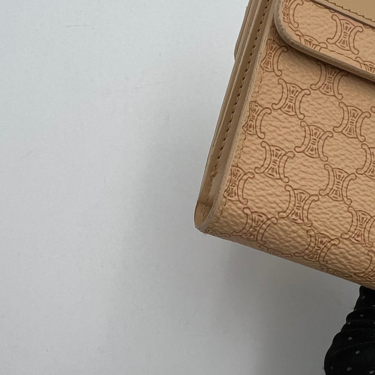 Celine Paris Beige Macadam Logo Short Trifold Compact Wallet
