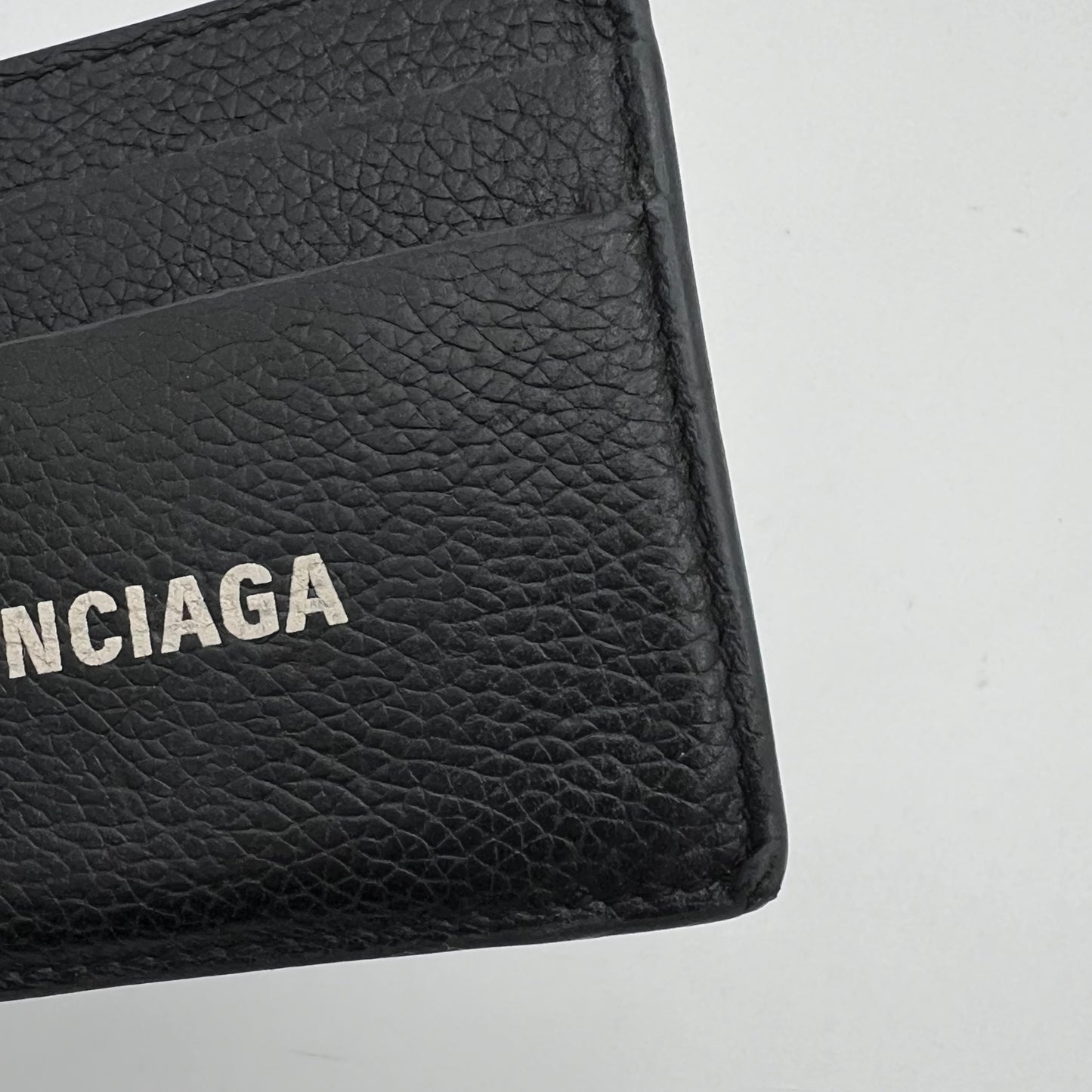 Balenciaga Black Grained Leather Cash Logo-Print Card Holder