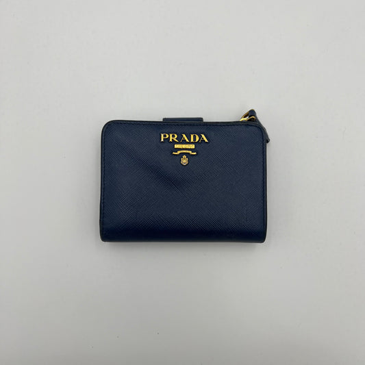 Prada Blue Saffiano Medium Compact Wallet