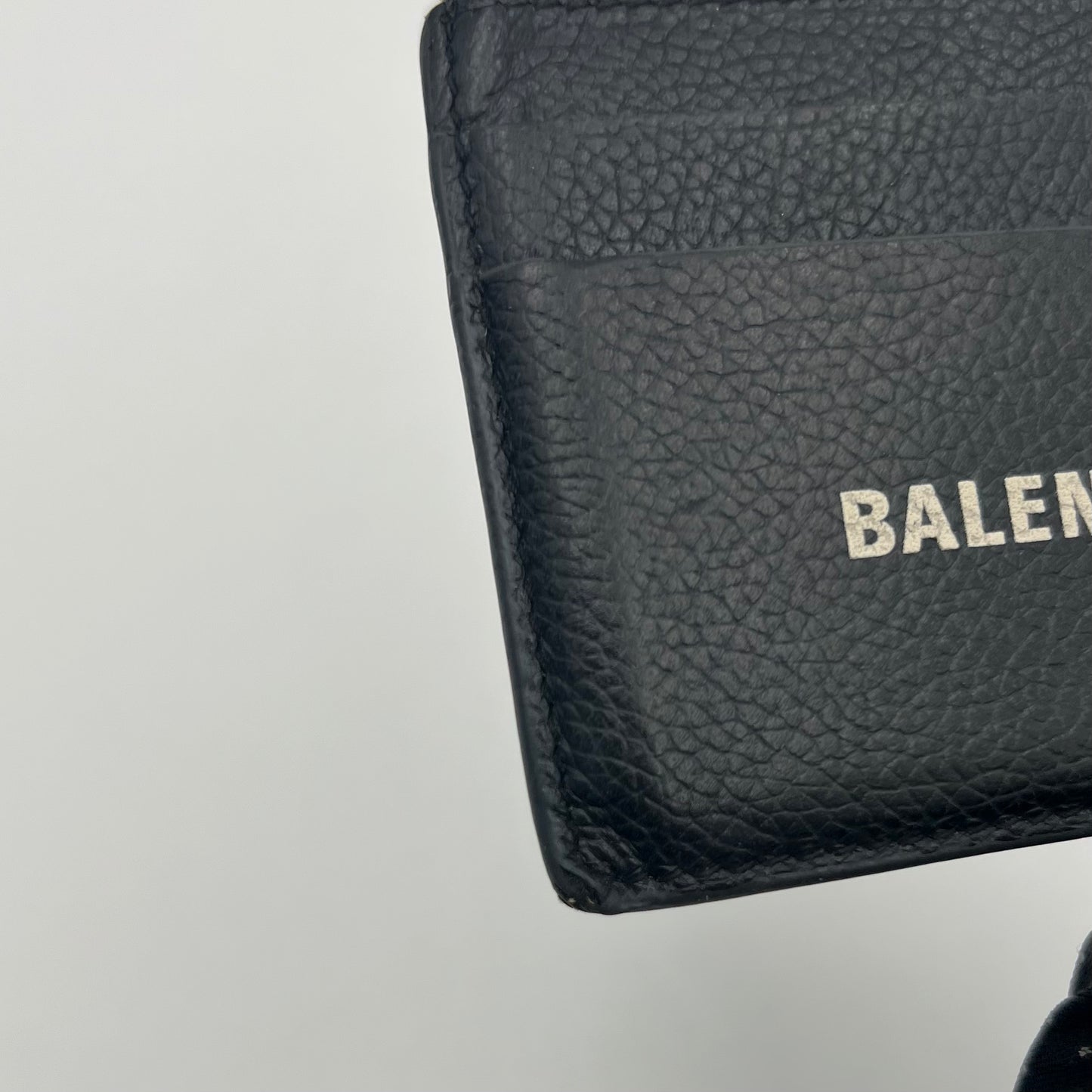 Balenciaga Black Grained Leather Cash Logo-Print Card Holder