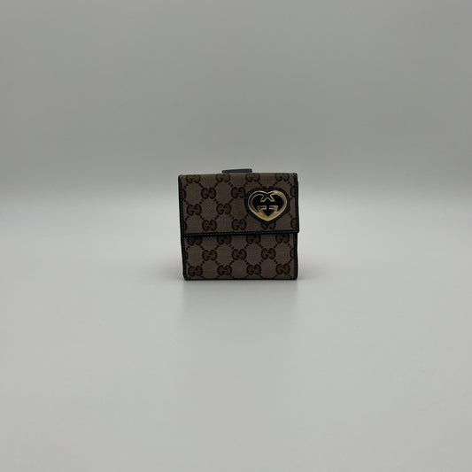 Gucci Brown Monogram Canvas and Leather Heart GG Short Wallet