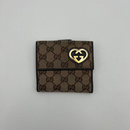 Gucci Brown Monogram Canvas and Leather Heart GG Short Wallet